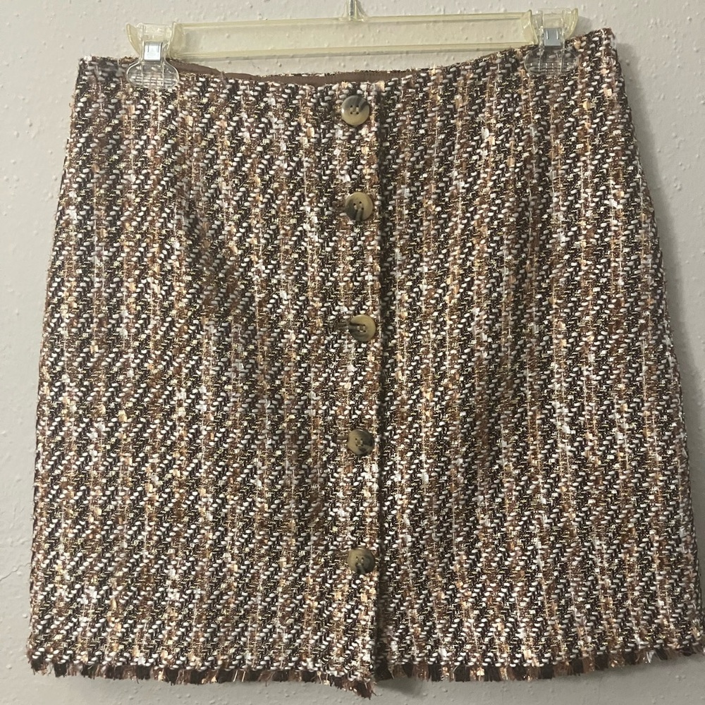 Ann Taylor Brown and Cream Tweed Pencil Skirt
